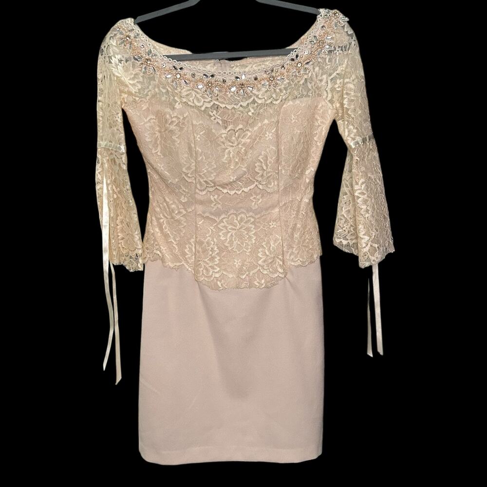 Beige Lace and Beaded Off the Shoulder Dress Size S